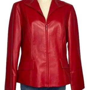 Lafayette 148 Red Leather Zip Front Jacket Size 8